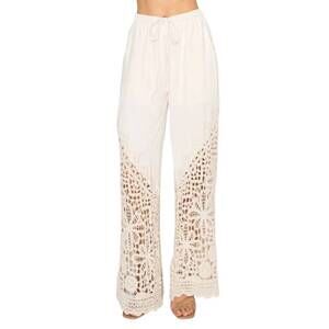 NEW ORIGAMI latte crochet trim pant in beige